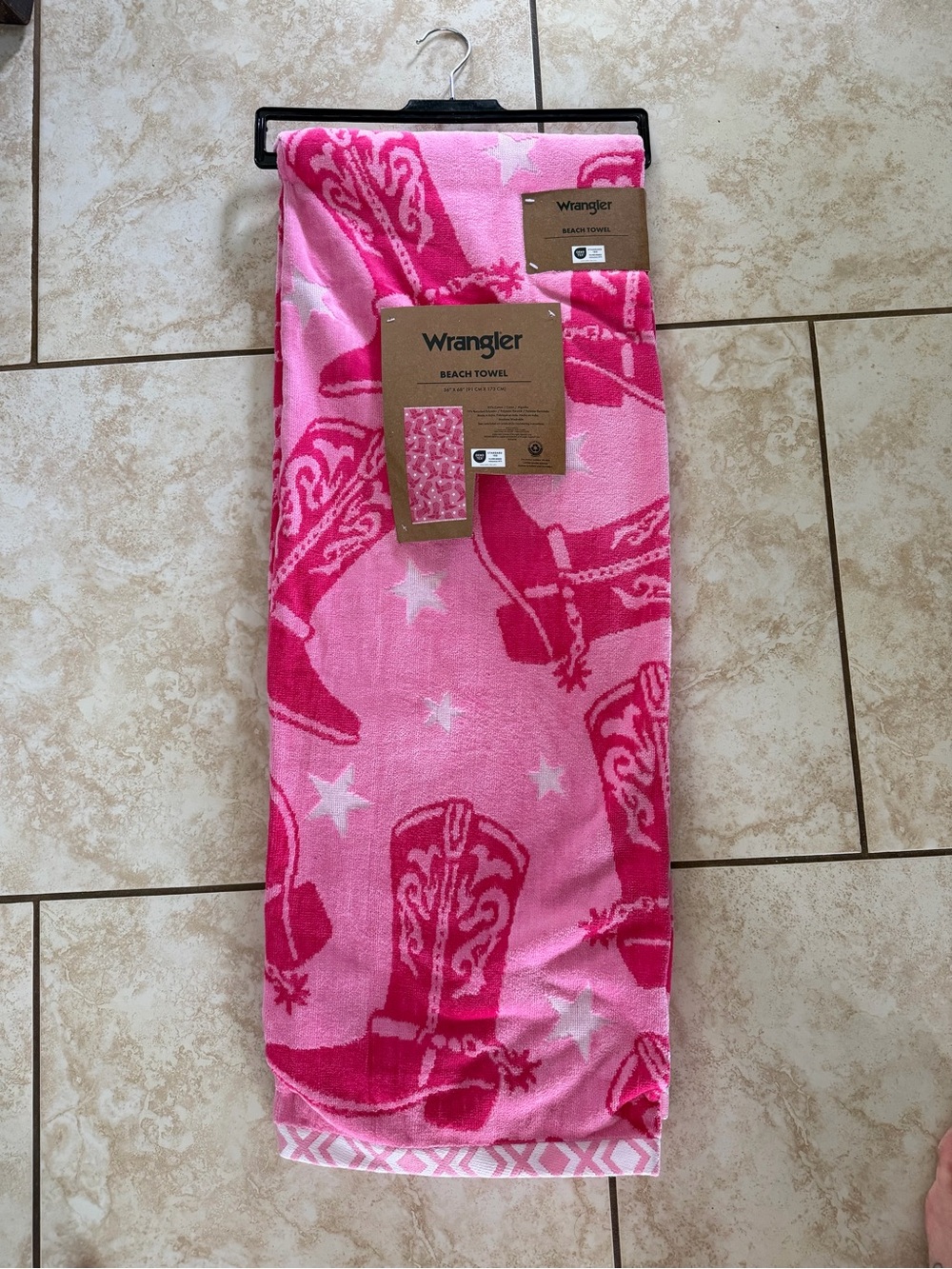 NWT Wrangler Pink and Light Pink Cowboy Boot Beach Towel